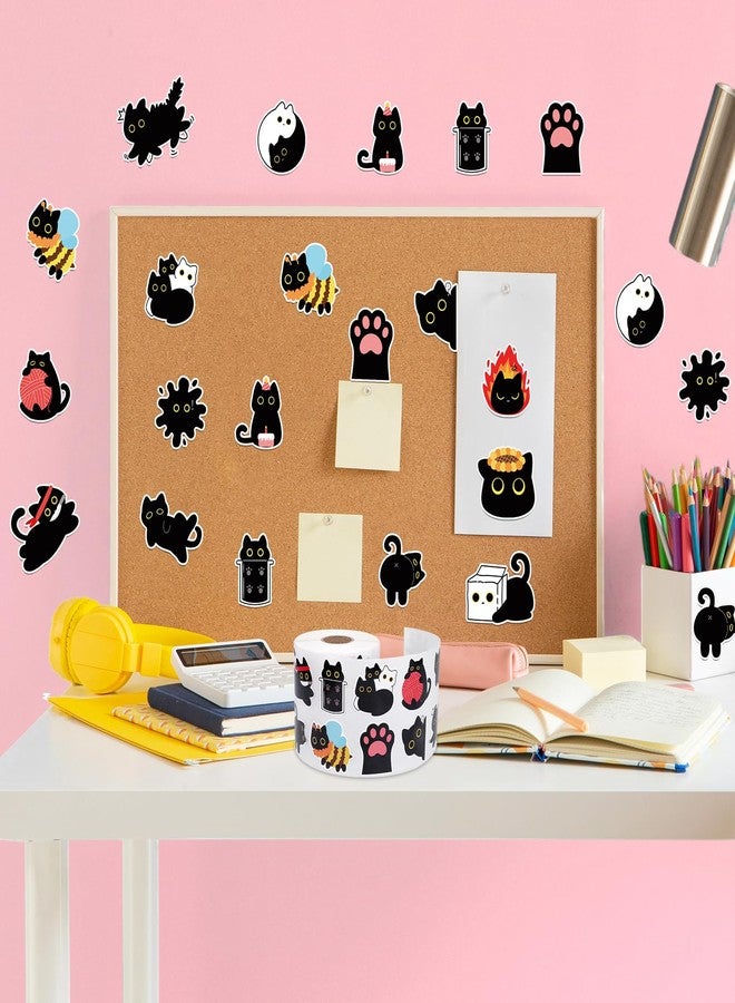 FVNPIHAM 1000Pcs Black Cat Stickers Rolls -16 Patterns Cute Cartoon Cat Stickers, Black Cat Gifts for Adults Kids, Teacher Reward Decals for Water Bottles Laptop Scrapbook - Image 4